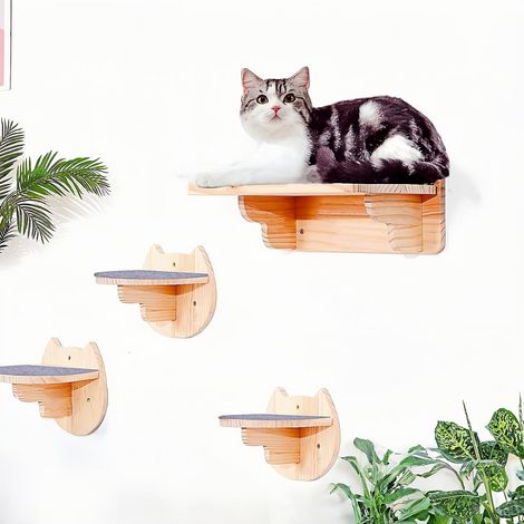 Mur d'escalade pour chat - Hamac mural pour chat - Avec escalier pour chat - 4 pièces - Hamac XL extra stable et grand - Arbre à chat mural stable (1/5)