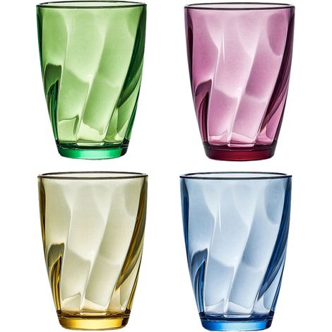 Lot de 4 gobelets pour boissons (eau, jus, lait, café, restaurant), jaune, bleu, vert, violet (1/5)