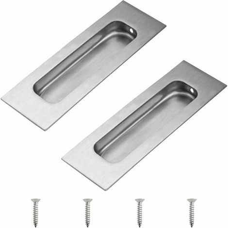 MUMU Stainless Steel Silver Rectangular Sliding Door Handle Set of 2 with Side Hole Countersunk (1/4)