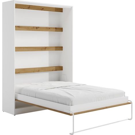 Letto estraibile 140 x 200 cm Apertura verticale manuale Con LED Bianco e Naturale - RAPILI