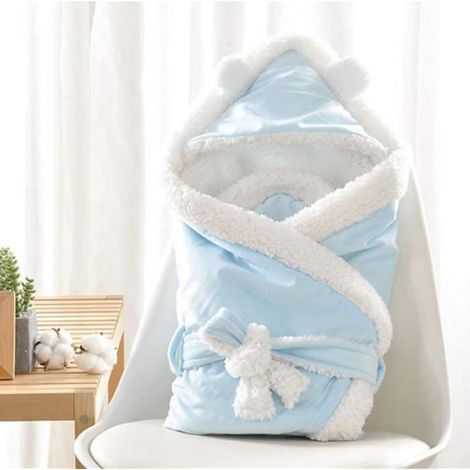 Couverture chaude pour bébé d'hiver, sac de couchage en peluche doux universel sac de couchage chaud pour bébé-bleu (1/4)