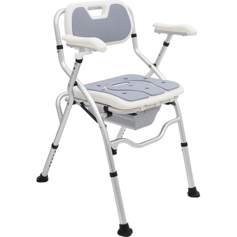 Chaise de douche réglable en hauteur pour personnes âgées, avec accoudoirs et dossier, commode, chaise de douche pliable, pour maison, maisons de retraite, foyers, Charge maximale : 150 kg, Gris (1/5)