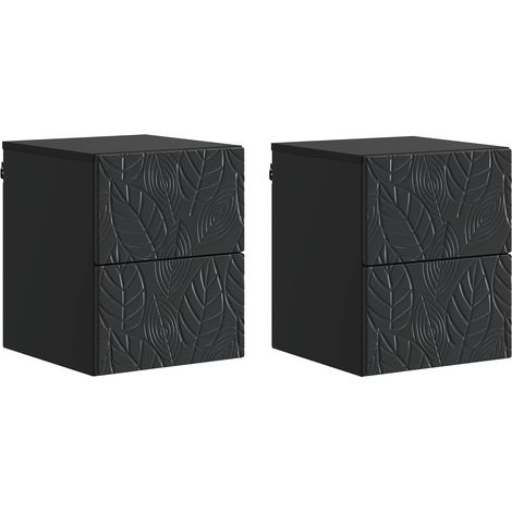 vidaXL Mobiletto da notte a muro 2 pcs Nero 34,5 x 33 x 40 cm