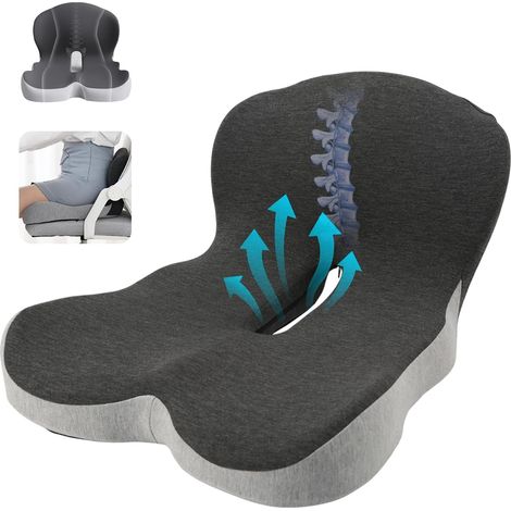 Coussin de chaise Lombaire, coussin de siège orthopédique avec dossier, ergonomique, adapté aux chaises de bureau et aux sièges auto, à mémoire de forme