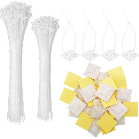 200 Pieces Self Adhesive Cable Ties + 100 Pieces Nylon Zip Tie Self-Locking Cable Ties Cable Ties Self Adhesive Base Nylon Plastic Cable Ties (1/5)