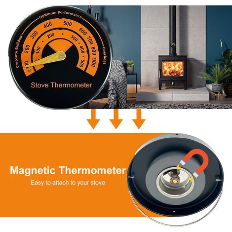 Decdeal Thermomètre en bois thermomètre à température magnétique du four de température pour les poêles à combustion / tuyau de culot à gaz évitant le ventilateur endommagé par surchauffe
