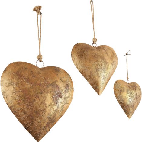 Campanellini a forma di cuore in metallo, 3 pezzi, ciondolo - Oro rosa