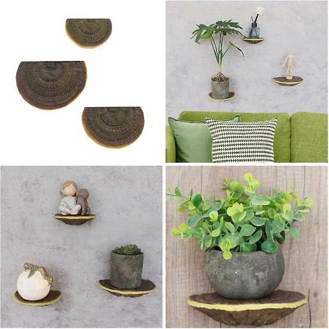 Ensemble de 3 étagères murales flottantes multifonctions en forme de champignon, décoration pour la maison et le bureau (1/4)