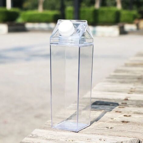 Sollbry 2 Pièces Bouteilles en Carton de Lait Transparent, 500ml Bouteille d'eau en Plastique Réutilisable, Facile à Transporter, Adaptée aux Sports de Plein Air, aux Voyages et au Camping (1/5)