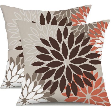 Taies d'oreiller marron/rouge/orange 40 x 40 cm (lot de 2), lin fleuri, imperméables, adaptées à une utilisation intérieure et extérieure, compatibles avec les coussins de taille standard (1/5)