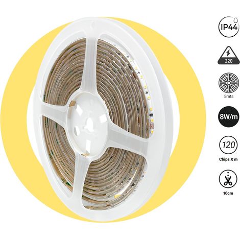 Tira LED 220V AC - Monocolor - 8W/m - 6.5mm - IP44 - 5