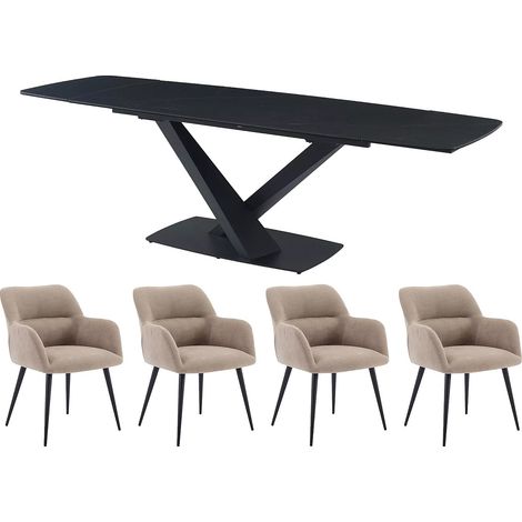 Set tavolo MALENA + 4 sedie HEKA Effetto marmo Nero e Beige
