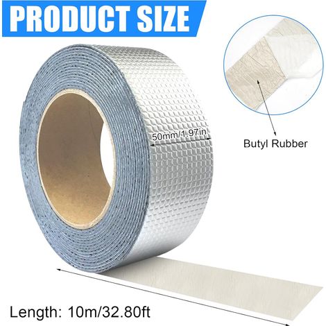 5cm X 10m Butyl Sealant Tape,Ruban Butyle Adhesif Etancheite Anti Fuite,Adhérence Ruban Adhésif Caoutchouc en Aluminium,Waterproof pour Réfection des Fuites de Toiture