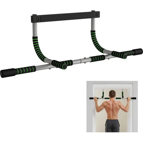 Barre de traction multifonctionnelle, fixée au mur, avec poignées antidérapantes, capacité de charge de 110 kg, grise et noire. (1/5)