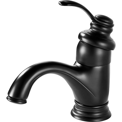 Robinet Salle Bain Noir, Rétro Robinets de Lavabo pour Salle de Bain, Monocommande Mitigeur Lavabo en Laiton, Moderne Robinet Lave Main avec Chaude et Froide Réglable, 3/8'' (1/5)