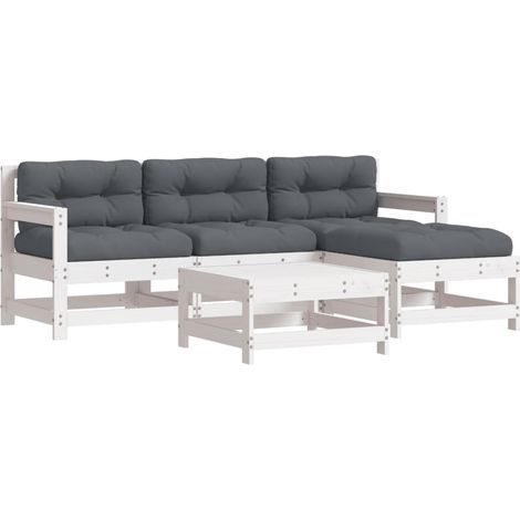 Maison Exclusive - Set Divani da Giardino 5pz con Cuscini in Legno Massello Bianco