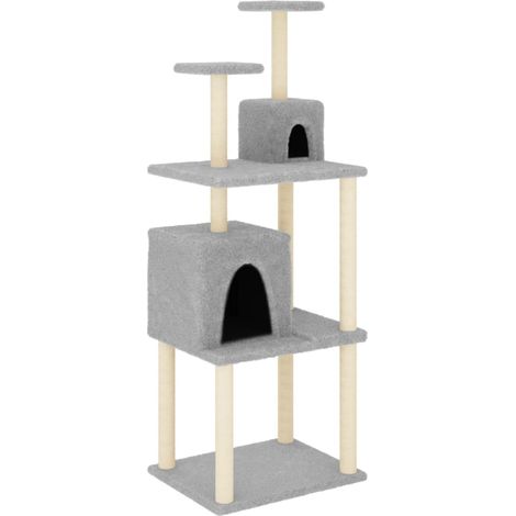 Arbre à chat meuble tour grimper jouet grattage grattoir escalade plateforme avec griffoirs en sisal clair 167 cm gris