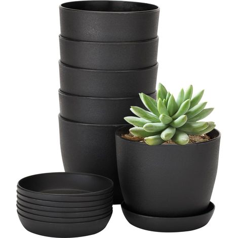 8 Pièces 10CM Cache Pot de Fleurs Plastique, Pot de Plante extérieur, Pot de Fleurs pépinière, adapté pour Balcon intérieur, Bureau, extérieur,Noir (1/5)