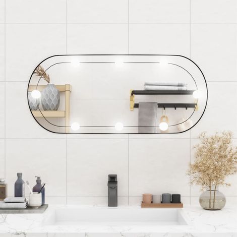 Miroir mural avec lumières LED, Miroir de maquillage, Miroir suspendu pour Vanité, Salle de Bain, Salon Chambre 35x80 cm verre ovale KIM7624 (1/5)