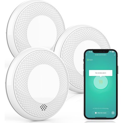 Détecteur de Fumée et CO Combiné WLAN, 3 Pièces Wi-Fi Détecteur de Fumée Combiné Intelligent Détecteur de Monoxyde de Carbone, Capteur Précis, Batterie de 10 Ans (1/5)