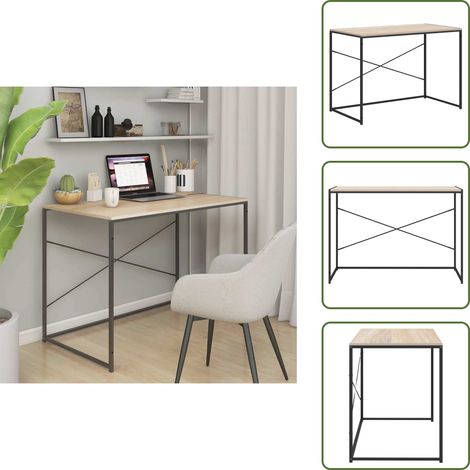 The Living Store Computertisch Schwarz und Eiche-Optik 110x60x70cm Holzwerkstoff - Schreibtisch (1/5)