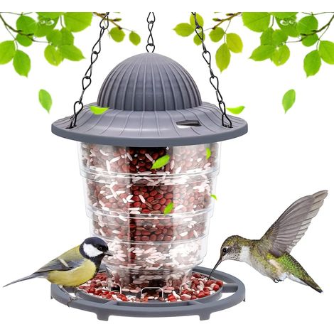 Mangeoire à oiseaux suspendue pliable, mangeoire portable d'extérieur (grise)