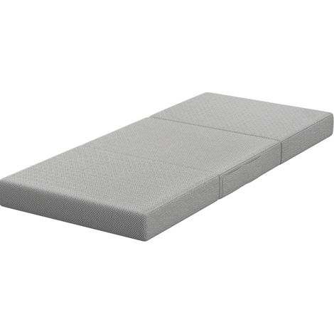CHICFURN Colchón plegable 200 x 90 cm, 15 cm, gris claro, 3 pliegues, funda lavable (1/5)