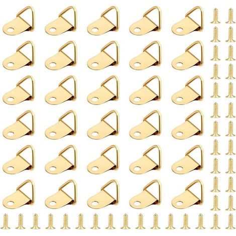 Ensemble de 50 crochets pour tableaux, crochets, cadre à anneaux triangulaires, rail de suspension avec 50 vis (1/5)