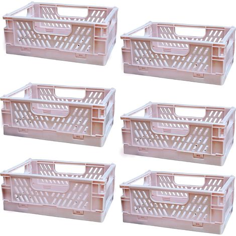 Boîte De Rangement - Lot De 6 - Plastique ABS - Pliable Et Portable - Pour Cuisine Salle De Bain Bureau - Rose 15x10x6cm (1/5)