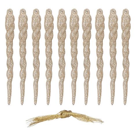 Adornos navideños 10 unidades. 12 cm. Copos de nieve de purpurina dorada. (1/5)