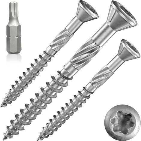 Haut de gamme Vis pour terrasse en acier inoxydable avec embout 5,0 x 60 mm 200 pièces Vis à bois,inox et torx Nervures de fraisage (1/5)
