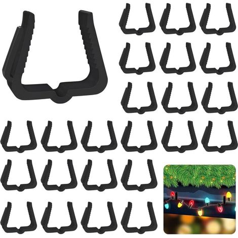 50 Pièces Accessoire pour gouttière, Clips pour guirlandes lumineuses de Noël, crochets pour gouttières et bardeaux de toit extérieurs, 1 5/8 pouce (noir) (1/5)