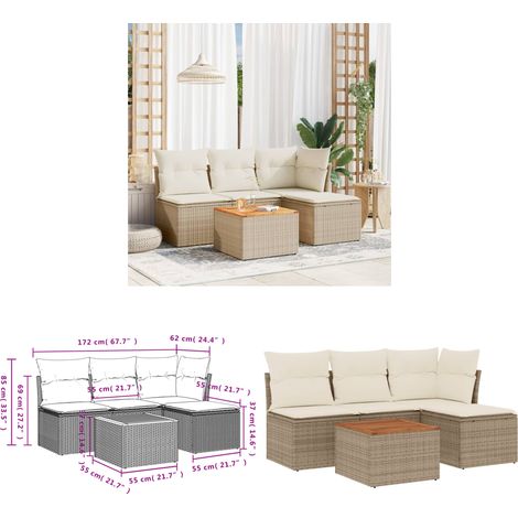 5-tlg. Garten-Sofagarnitur mit Kissen Beige Poly Rattan - Gartenmöbel - Esszimmergarnituren - Outdoor Möbel - Rattan Gartenmöbel - Lounge Set - Home & Living (1/3)