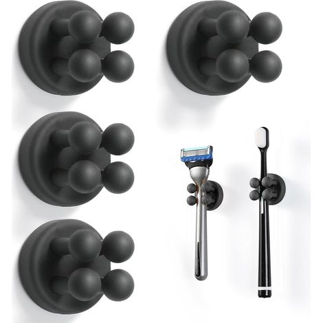 KLVGTIFS PU - Porte-brosse à dents en silicone - Lot de 4 crochets muraux pour brosse à dents (salle de bain, cuisine, bureau). Crochet individuel pour brosse à dents à fixer au mur.