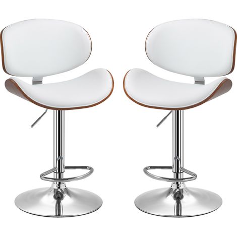 Set aus 2 weißen Barhockern, höhenverstellbar 53 x 52 x 92-112 cm, Bezug aus Kunstleder