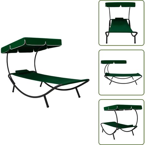 The Living Store Lettino Prendisole con Baldacchino e Cuscino Verde - Lettino prendisole
