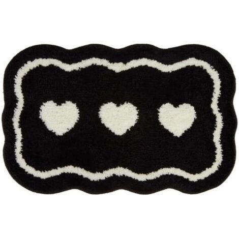 Tapis de salle de bain noir et blanc en forme de cœur, paillasson d'entrée antidérapant, absorbant, lavable en machine (1/4)
