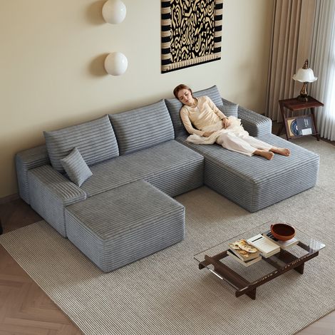 Sofá esquinero modular sin estructura de 270 cm con chaise longue en forma de L, sofá modular moderno con asiento profundo, no requiere montaje, sofás de compresión para sala de estar, dormitorio, apa (1/5)