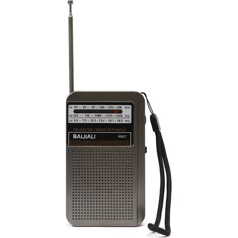 Mini radio multibande, radio FM/AM/ondes courtes haute sensibilité avec indicateur de fréquence à aiguille et batterie rechargeable. (1/5)