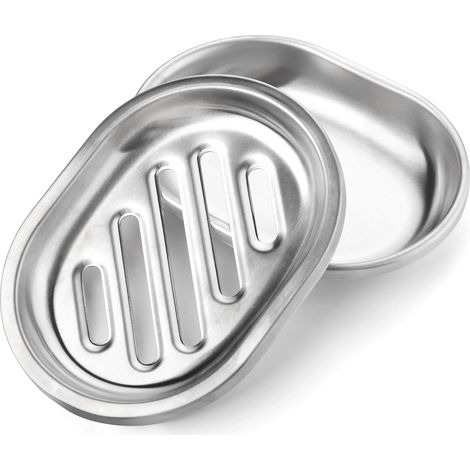 Portasapone a righe in acciaio inox - portasapone da bagno a doppio strato con funzione di drenaggio, argento (1/5)