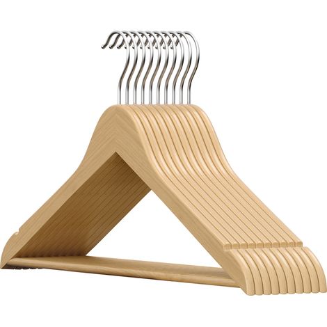 Cintres en Bois, Lot de 10, Fins, avec Encoches, Crochet Pivotant 360°, Beige