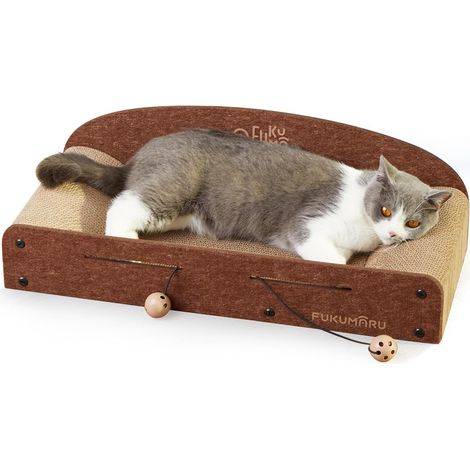 Grattoir pour Chat de 66 cm en Carton Durable, Grande Chaise Longue, Meubles pour Chat, 2 Griffoirs Réversibles pour Chats d'Intérieur, Lit Recyclable en Carton avec Balle Cloche (1/5)