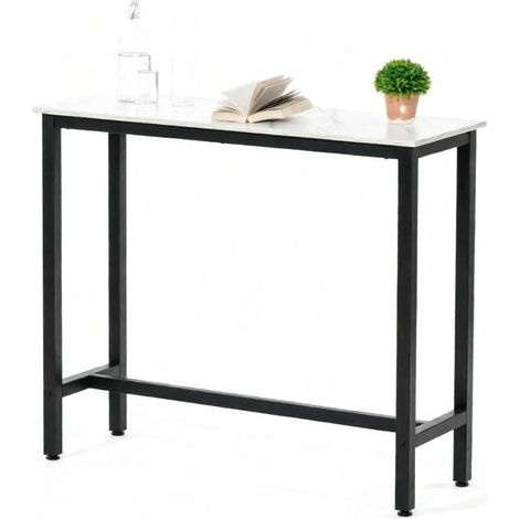Mesa alta de bar moderna 120 x 40 x 100 cm negra y efecto mármol blanco, acero y tablero E1 (1/5)