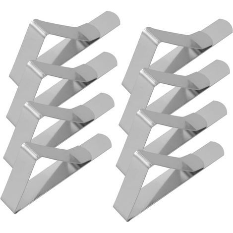 8-teiliges Set verstellbarer Tischclips aus Edelstahl mit dreieckigen Clips zur sicheren Befestigung von Tischdecken bei Picknicks und Veranstaltungen (1/5)