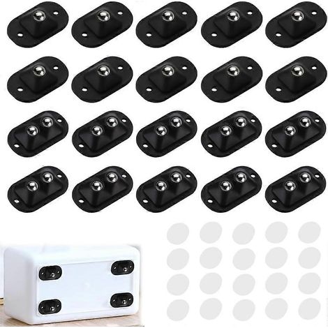Lot de 20 roulettes auto-adhésives, 2 modèles mini pivotantes universelles, petites roulettes en plastique noir pivotant à 360° pour boîtes de rangement et petits meubles. (1/5)