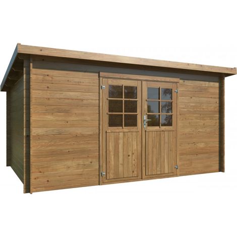Casetta da giardino in legno 406x292 cm, pareti 28 mm impregnate autoclave, porta doppia con serratura, per attrezzi e deposito esterno - Esterni da Vivere (1/5)