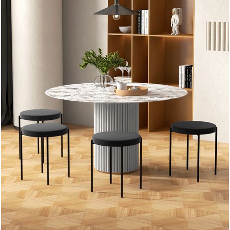 Set de 4 taburetes apilables con asiento efecto terciopelo, metal negro, 41,5 x 41,5 x 46 cm (1/5)