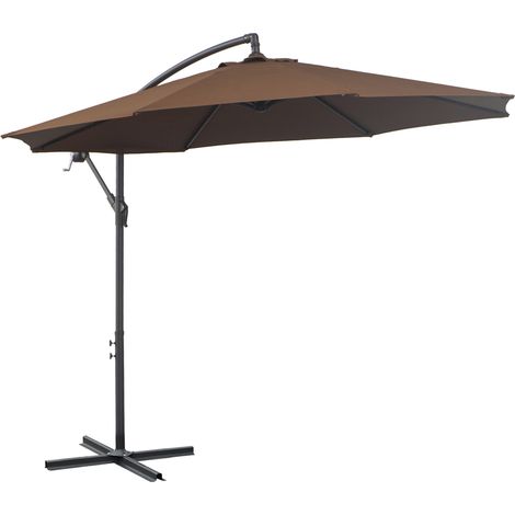 Sombrilla de Jardín Excéntrica Inclinable con Manivela Ø295 cm, Base Cruzada, Soporte Acero Café