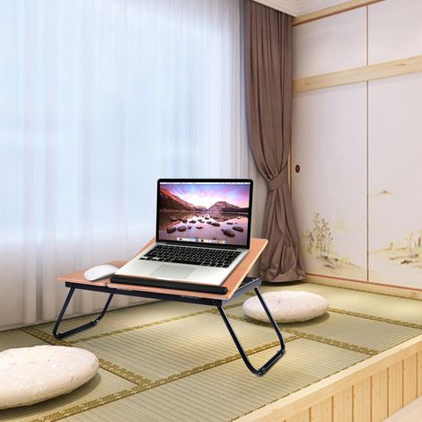 Table pliante noire pour ordinateur portable avec plateau inclinable à 4 angles et pieds antidérapants pour maison et bureau (1/5)