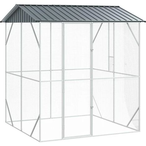 Cage à oiseaux, couleur anthracite, 215 x 208 x 247 cm, acier galvanisé. (1/5)